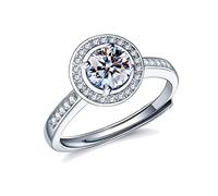 Anillos de plata esterlina para mujer, anillos redondos abiertos de moissanita de un quilate, joyería para mujer y niña.