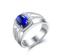 Anillos de plata estética, anillo de plata de ley para hombre con zafiro creado de 2,86 quilates, Z 1/2, Plata de ley, Zafiro sintético