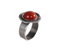 Anillos de plata étnicos tailandeses hechos a mano con piedra de ágata Nanhong que simboliza las buenas fortunas, ajuste cómodo, ágata, uso diario, joyería étnica cultural