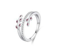 Anillos de plata para mujer, anillo de circonita cúbica, plata de ley 925, líneas multicapa con hojas, circonita cúbica, forma redonda, ajuste cómodo, tamaño moderno, J 1/2, Zirconia cúbica