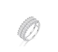 Anillos de plata para mujer, bohemios, anillos de promesa simples para mujer, doble fila de circonita rectangular de plata de ley, R 1/2, Plata de ley, Circonia cúbica
