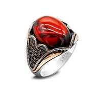 Anillos de plata sólida para hombre, anillo de piedra de granate rojo, anillo de joyería de lujo hecho a mano turco vintage, Metal, granate