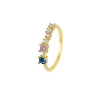 Anillos de promesa, juego de anillos vintage de oro delicado con forma redonda azul, zafiro y oro amarillo, N 1/2, Oro amarillo de 18 quilates, Zafiro