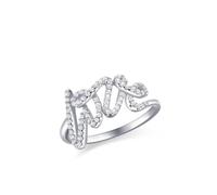 Anillos de promesa para ella, anillos de plata con letra de amor de moda con forma redonda de diamante creado en laboratorio Pt950 y oro blanco, H 1/2, Oro blanco de 14 quilates, Diamante sintético