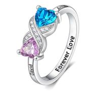 Anillos de promesa para ella Anillos infinitos personalizados para mujeres con 2 piedras natales de corazón Grabado gratis Anillos de compromiso con nombre personalizado para mamá | anillo infinito