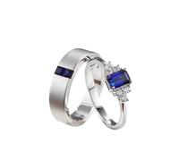 Anillos de Promesa para mujer, anillos de promesa para mujer, cuadrados/rectangulares, zafiro de laboratorio con moissanita, oro blanco de 9K/14K/18K, Z 1/2, Oro blanco de 18 quilates, Zafiro de
