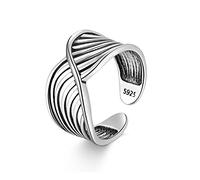 Anillos de Pulgar de Plata de Ley 925 para Mujer Anillos Amplios Ajustables Vintage Anillos Gruesos de Nudillo para Mujer y Hombre Anillo de Infinito Abierto, Grande, Plata