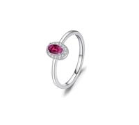 Anillos de rubí creados en laboratorio, anillo de boda para mujer, oro blanco de 9 K/14 quilates, halo ovalado rojo para propuesta de joyería, S 1/2, Rubí creado en laboratorio Moissanita