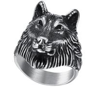 Anillos de sello de lobo para hombre, hechos a mano, accesorios de joyería vintage de acero inoxidable negro.