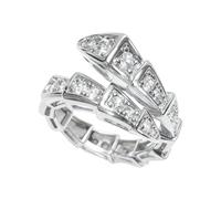 Anillos de serpiente vintage para mujer, circonita cúbica y diamantes de imitación, anillo ajustable abierto, anillo circular de hueso de serpiente con acabado plateado, accesorios de joyería de moda