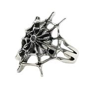 Anillos de telaraña con temática sangrienta con diseño hueco y piedra de uva negra brillante, misterioso gótico, sangriento, anillos de telaraña sangrienta, tamaño ajustable