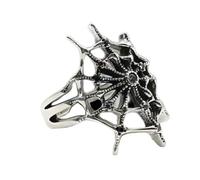 Anillos de telaraña con temática sangrienta retro, elegante joyería gótica con intrincado diseño hueco chapado en plata, misterioso gótico sangriento, anillos de telaraña sangrienta, tamaño ajustable