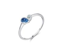 Anillos de topacio de oro blanco de 14 quilates, anillo de boda de 9 quilates, Au375/Au585, ovalado, azul, 7 x 9 mm, topacio apilable para hermanas, T 1/2, Oro blanco, Zirconia cúbica