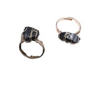 Anillos De Turmalina Negra Natural Para Mujer - Gemelo De Cristal Rugoso Irregular, Piedra Abiertos Ajustables, Dedo De Tobillo De Equilibrio Reiki