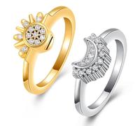 Anillos de urna de cremación para cenizas, anillos celestiales de sol y luna, anillo de sol brillante, anillo de luna azul, anillo de promesa de amistad chapado en plata, anillos celestiales