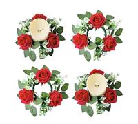 Anillos de Vela con Rosas Artificiales, Paquete de 4 Mini Coronas de Flores primaverales de 25 cm con Hojas Verdes, portavelas rústico con Rosas para Velas de Pilar, Centro de Mesa para Bodas, Corona