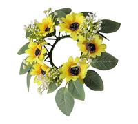 Anillos de vela de flores,Anillo de vela de - Guirnalda de velas de amarillo con capullos blancos, anillos de eucalipto verde artificial | Decoración del hogar de primavera y verano para bandeja de me
