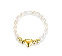 Anillos Elásticos De Cuentas De Corazón De Perlas Irregulares Dulces De Plata De Ley 925 Auténtica para Mujer, Joyería para Fiesta De Boda S925