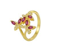 Anillos en oro, anillo de mariposa con talla marquesa de color rojo rosado, rubí fabricado en laboratorio, oro amarillo de 18 quilates, talla 47 (15.0)