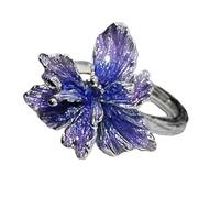 Anillos esmaltados hechos a mano con flor azul, tamaño ajustable, ajuste cómodo para todo el día, joyas de aleación para sus anillos de moda, como se describe, como se describe