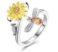 Anillos giratorios de Flores para Mujer,Anillos giratorios de circonita cúbica Ajustables para aliviar la ansiedad,el estrés,relajar la preocupación,Anillo Giratorio para la ansiedad