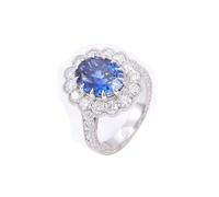 Anillos gruesos para mujer, anillos de oro blanco con zafiro ovalado azul oscuro creado en laboratorio, J 1/2, Oro blanco de 18 quilates, Zafiro creado en laboratorio.