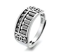 Anillos Hecho a Mano, Anillo abierto ajustable con diseño de ábaco de la buena suerte en plata esterlina S990 estilo gótico vintage para mujeres y hombres.