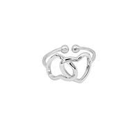 Anillos Hecho a Mano, Anillo abierto ajustable con forma de corazón de amor, doble hueco y brillante, de plata de ley S925, joyería para mujer
