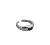 Anillos Hecho a Mano, Anillo abierto ajustable de obsidiana ovalada con incrustaciones vintage de plata de ley 925 para mujer