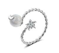 Anillos Hecho a Mano, Anillo de cobre abierto ajustable con personalidad de fresa, cristal, luna, estrella y piedra lunar para mujer