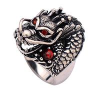 Anillos Hecho a Mano, Anillo punk vintage de plata de ley 925 con cabeza de dragón del zodiaco chino y ojos rojos para hombre y mujer (tallas 8-12 de EE. UU.)