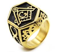 Anillos hexagonales de acero inoxidable chapados en oro para hombre, joyería vintage con brújulas.