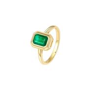 Anillos llamativos, anillo de oro amarillo vintage con esmeralda rectangular de 0,7 quilates para mujer, R 1/2, Oro amarillo de 18 quilates, Esmeralda