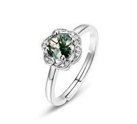 Anillos Mujer,Anillos De Plata De Ley 925 para Mujer, Anillo Ajustable De Ágata Verde Musgo con Incrustaciones De Circonita Cúbica, Anillo De Promesa De Eternidad, Regalos De Joyería con Caja De