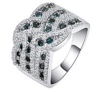 Anillos Mujer Nudillos, Anillos de Compromiso Mujer Anillo Entrelazado Plata con Azul Blanco Redonda Circonita Talla 15