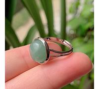 Anillos Mujer Plata Ajustables,Anillo De Cristal Ajustable Aventurina Verde Piedra Redonda Anillo Abierto Piedra Natural Anillo De Plata Anillo De Eternidad Creativo Regalos De Joyería Encantadores