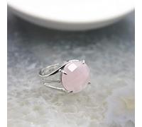 Anillos Mujer Plata Ajustables,Anillo De Cristal Ajustable Corte Redondo Piedra De Cuarzo Rosa Anillo Abierto Piedra Natural Anillo De Plata Anillo De Plata De La Eternidad Creativa Regalos De Joyer