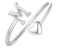 Anillos Mujer Plata Anillo De Plata Con Inicial De La A A La Z Para Mujer Ajustable Apilable Con Forma De Corazón Para Boda Joyería Con Alfabeto Con Caja De Regalo M