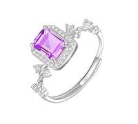 Anillos Mujer Plata Anillo Solitario De Piedra Preciosa Natural Auténtica Con Corte Cojín Para Mujeres Y Niñas Banda Ajustable Regalo De Cumpleaños San Valentín Día De La Madre Con Caja De Ama