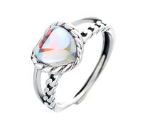 Anillos Mujer Plata Anillos De Piedra Lunar De Plata Para Mujer Y Niña Banda De Arcoíris Ajustable Y Abierta Banda De Pulgar Con Giro Vintage Joyería De Corazón Hecha A Mano Para Ella Con Caja D