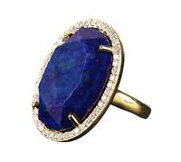 Anillos Mujer Plata De Ley 925,Anillo De Cristal Ajustable, Lapislázuli, Corte Ovalado, Anillo Abierto, Piedra Natural, Anillo Dorado, Anillo De Eternidad Creativo, Joyería Encantadora, Regalos Pa