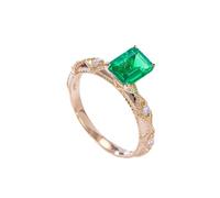 Anillos Mujer Retro Anillo Piedra Verde Oro Rosa de 9 Quilates Esmeralda de Laboratorio Rectangular de 4 Puntas con Diseño Vintage de 1,2 CT Y Moissanita Redonda Talla 11 Simple para Tía Cumpleaños