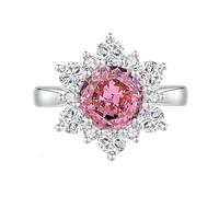 Anillos Mujeres Cool, Anillo Mujer Flor con 2 Ct Redondo, Elaborado en Laboratorio Padparadscha-Saphir y Moissanite Oro Blanco 9K Talla 56 (17.8)