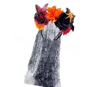 Anillos para el pelo de poliéster transpirable con chal negro, diademas misteriosas para fiestas de Halloween y juegos de rol, diademas de velo ajustables