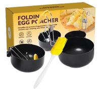 Anillos para huevos para freír huevos antiadherentes, anillo para cocinar huevos, 2 círculos para huevos para freír huevos, mango extraíble y plegable - Molde redondo para tortitas al con cepillo para