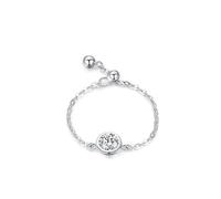 Anillos para madre e hija, alianzas de boda para mujer, diseño de cadena ajustable con solitario de 0,75 quilates, moissanita redonda, oro blanco de 18 quilates, talla I 1/2
