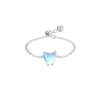 Anillos para madre e hija, diseño de cadena autoajustable con solitario de 0,75 quilates, corazón de piedra lunar, oro blanco de 18 quilates, talla M 1/2
