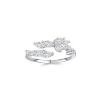 Anillos para mejor amigo, diseño de hojas abiertas con moissanita redonda marquesa, oro blanco de 18 quilates, talla L 1/2