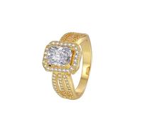 Anillos para mí, alianza de boda dorada para mujer, elegante con forma rectangular, moissanita, oro amarillo, K 1/2, Oro amarillo de 18 quilates, Moissanita