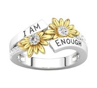 Anillos para mujer - Anillo inspirador I Am Enough, joyas Sunshine Statement | Regalo elegante adecuado cumpleaños cumpleaños san valentín niñas mujeres accesorio de moda, Se référer au descriptif